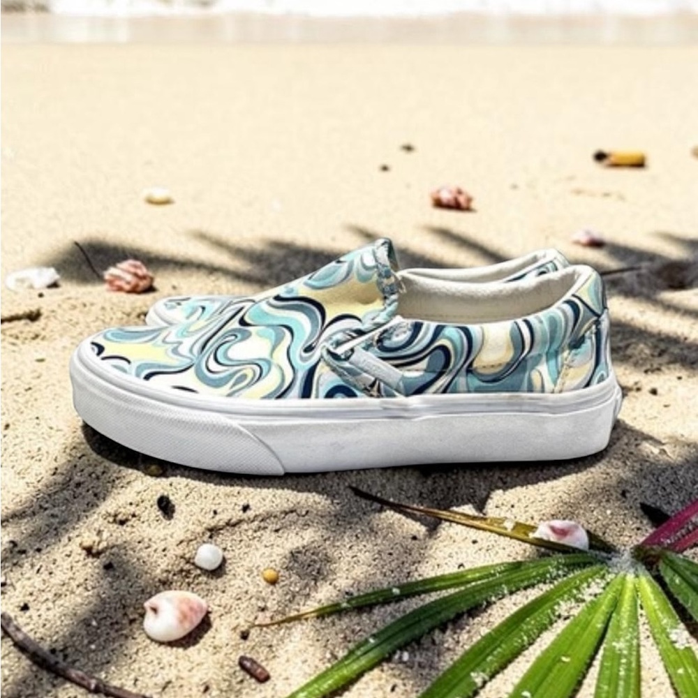 Vans Slip On Retro Swirl Psychedelic Y2K Canvas Skate Shoes Womens 5.5 Teal Blue - Picture 3 of 6